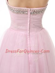 Fashionable Baby Pink Sleeveless Tulle Zipper Prom Party Dress for Prom and Party