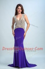 Purple Prom Dresses Prom and Party and For with Beading V-neck Sleeveless Backless