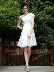 Stunning One Shoulder Sleeveless Prom Party Dress Knee Length Beading White Chiffon