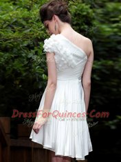 Stunning One Shoulder Sleeveless Prom Party Dress Knee Length Beading White Chiffon