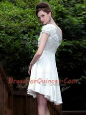 Stunning One Shoulder Sleeveless Prom Party Dress Knee Length Beading White Chiffon