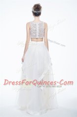 Elegant Scoop Sleeveless Zipper Prom Dress White Chiffon
