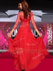 Glamorous Floor Length Red Evening Dress Chiffon Sleeveless Lace