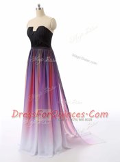 Superior Multi-color Homecoming Dress Chiffon Sweep Train Sleeveless Ruching