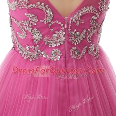 Scoop Cap Sleeves Mini Length Beading and Sequins and Pleated Zipper Evening Dress with Rose Pink