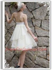 Luxury Halter Top White Empire Ruffles Zipper Organza Sleeveless Knee Length