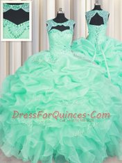 Pick Ups Scoop Sleeveless Lace Up Quinceanera Gown Apple Green Organza