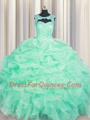 Pick Ups Scoop Sleeveless Lace Up Quinceanera Gown Apple Green Organza