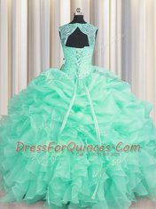 Pick Ups Scoop Sleeveless Lace Up Quinceanera Gown Apple Green Organza
