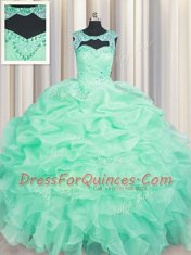 Pick Ups Scoop Sleeveless Lace Up Quinceanera Gown Apple Green Organza