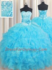 Customized Sleeveless Lace Up Floor Length Beading and Ruffles and Hand Made Flower Sweet 16 Dress