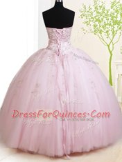Best Baby Pink Tulle Lace Up Sweetheart Sleeveless Floor Length Quinceanera Gowns Beading