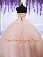 Charming Floor Length Lace Up Quinceanera Dress Baby Pink for Military Ball and Sweet 16 and Quinceanera with Beading and Appliques