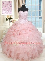 New Arrival Baby Pink Sweetheart Lace Up Beading and Ruffles and Pick Ups Quinceanera Dress Sleeveless