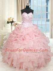 New Arrival Baby Pink Sweetheart Lace Up Beading and Ruffles and Pick Ups Quinceanera Dress Sleeveless