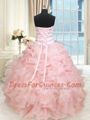 New Arrival Baby Pink Sweetheart Lace Up Beading and Ruffles and Pick Ups Quinceanera Dress Sleeveless