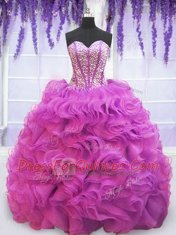 Edgy Purple Ball Gowns Beading and Ruffles 15th Birthday Dress Lace Up Organza Sleeveless