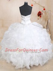 Fine White Organza Lace Up Quinceanera Dresses Sleeveless Floor Length Beading and Ruffles