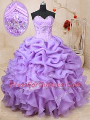 Lavender Lace Up Sweetheart Beading and Ruffles and Pick Ups Quinceanera Gowns Organza Sleeveless