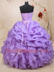 Lavender Lace Up Sweetheart Beading and Ruffles and Pick Ups Quinceanera Gowns Organza Sleeveless