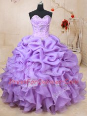 Lavender Lace Up Sweetheart Beading and Ruffles and Pick Ups Quinceanera Gowns Organza Sleeveless