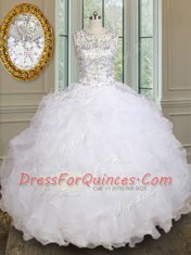 Scoop Floor Length Ball Gowns Sleeveless White Quinceanera Dress Lace Up