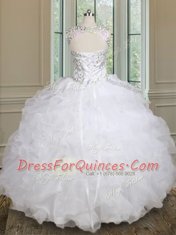 Scoop Floor Length Ball Gowns Sleeveless White Quinceanera Dress Lace Up