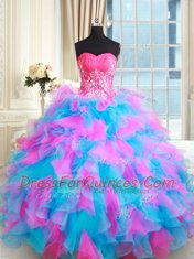 Fantastic Sweetheart Sleeveless Organza Quince Ball Gowns Beading and Ruffles Zipper