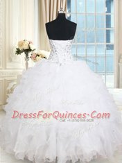 Floor Length White Sweet 16 Dresses Sleeveless Lace Up