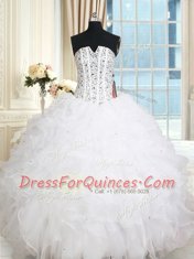 Floor Length White Sweet 16 Dresses Sleeveless Lace Up