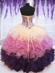 Ruffled Ball Gowns Quinceanera Gowns Multi-color Sweetheart Organza Sleeveless Floor Length Lace Up