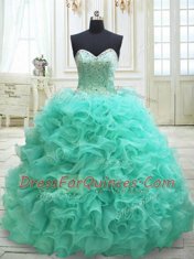 Sophisticated Apple Green Sleeveless Beading and Ruffles Lace Up Quinceanera Dresses