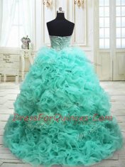 Sophisticated Apple Green Sleeveless Beading and Ruffles Lace Up Quinceanera Dresses