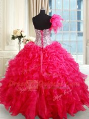 Custom Made Hot Pink Ball Gowns Sequins 15 Quinceanera Dress Lace Up Organza Sleeveless Floor Length