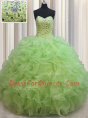 Simple Yellow Green Lace Up Sweetheart Beading and Ruffles Quinceanera Gowns Organza Sleeveless