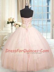 Lovely Satin and Tulle Sweetheart Sleeveless Lace Up Beading and Embroidery 15 Quinceanera Dress in Baby Pink