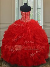 Ball Gowns 15 Quinceanera Dress Red Sweetheart Organza Sleeveless Floor Length Lace Up