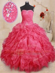 Affordable Sleeveless Beading and Ruffles Lace Up Quinceanera Dress