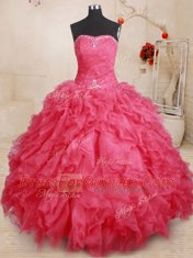 Affordable Sleeveless Beading and Ruffles Lace Up Quinceanera Dress