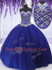 Beading Sweet 16 Quinceanera Dress Royal Blue Lace Up Sleeveless Floor Length