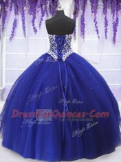 Beading Sweet 16 Quinceanera Dress Royal Blue Lace Up Sleeveless Floor Length