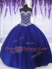 Beading Sweet 16 Quinceanera Dress Royal Blue Lace Up Sleeveless Floor Length