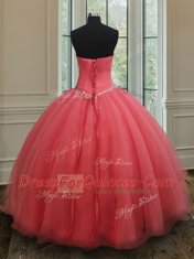 Great Sleeveless Floor Length Beading Lace Up Quinceanera Gown with Pink
