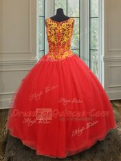 Vintage Organza V-neck Sleeveless Zipper Beading and Appliques Sweet 16 Quinceanera Dress in Rust Red