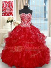 Stylish Sleeveless Brush Train Lace Up Beading and Embroidery and Ruffled Layers 15th Birthday Dress
