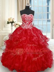 Stylish Sleeveless Brush Train Lace Up Beading and Embroidery and Ruffled Layers 15th Birthday Dress