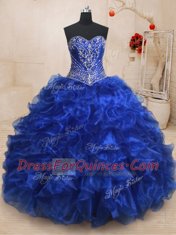 With Train Ball Gowns Sleeveless Royal Blue Sweet 16 Quinceanera Dress Brush Train Lace Up