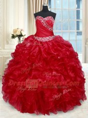 Extravagant Sweetheart Sleeveless Organza Quince Ball Gowns Beading and Ruffles Lace Up