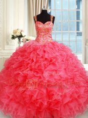 Decent Straps Sleeveless Lace Up Floor Length Beading and Ruffles Sweet 16 Quinceanera Dress
