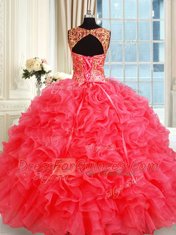 Decent Straps Sleeveless Lace Up Floor Length Beading and Ruffles Sweet 16 Quinceanera Dress